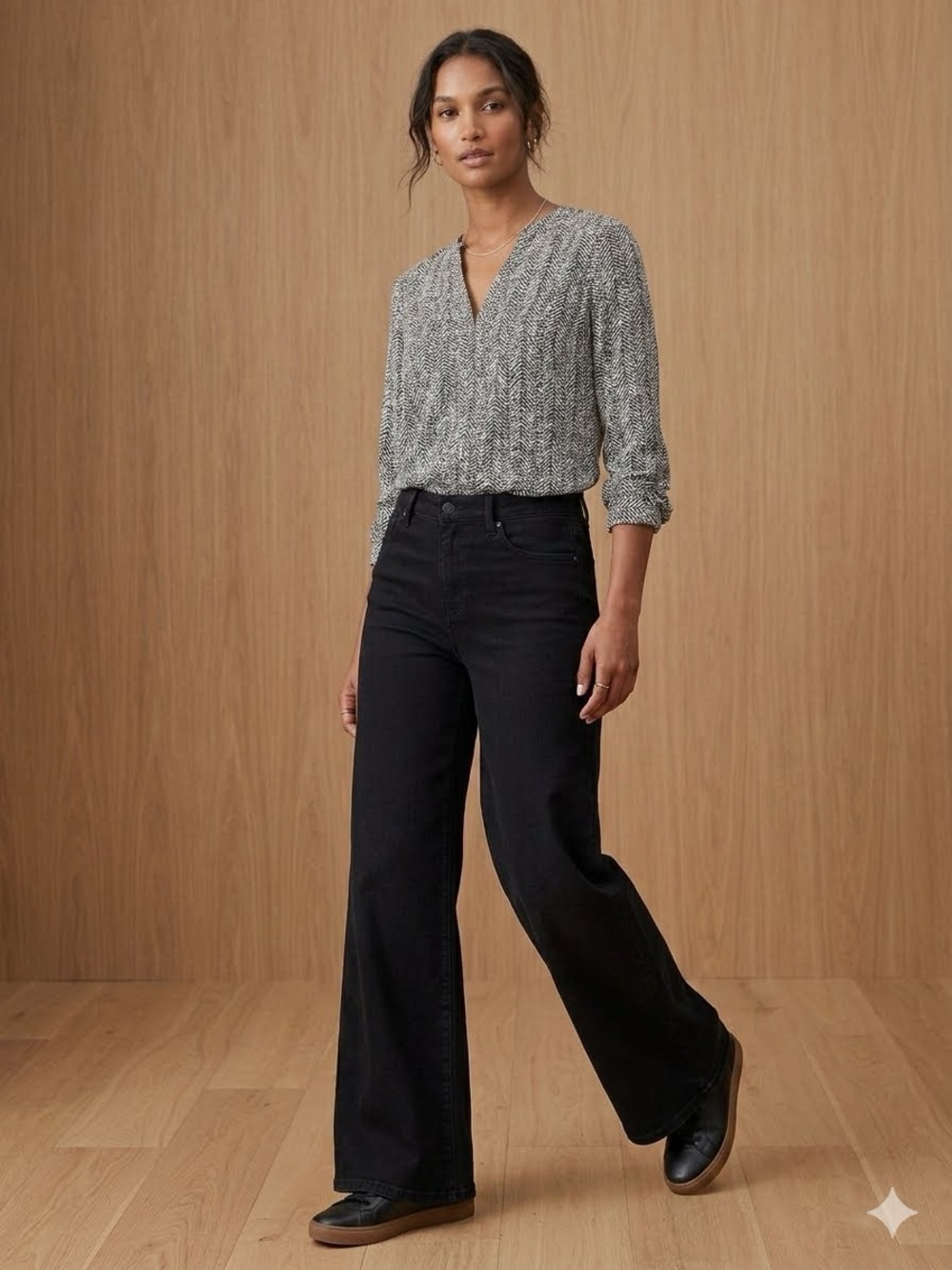 Joe Fresh black and white long-sleeve blouse